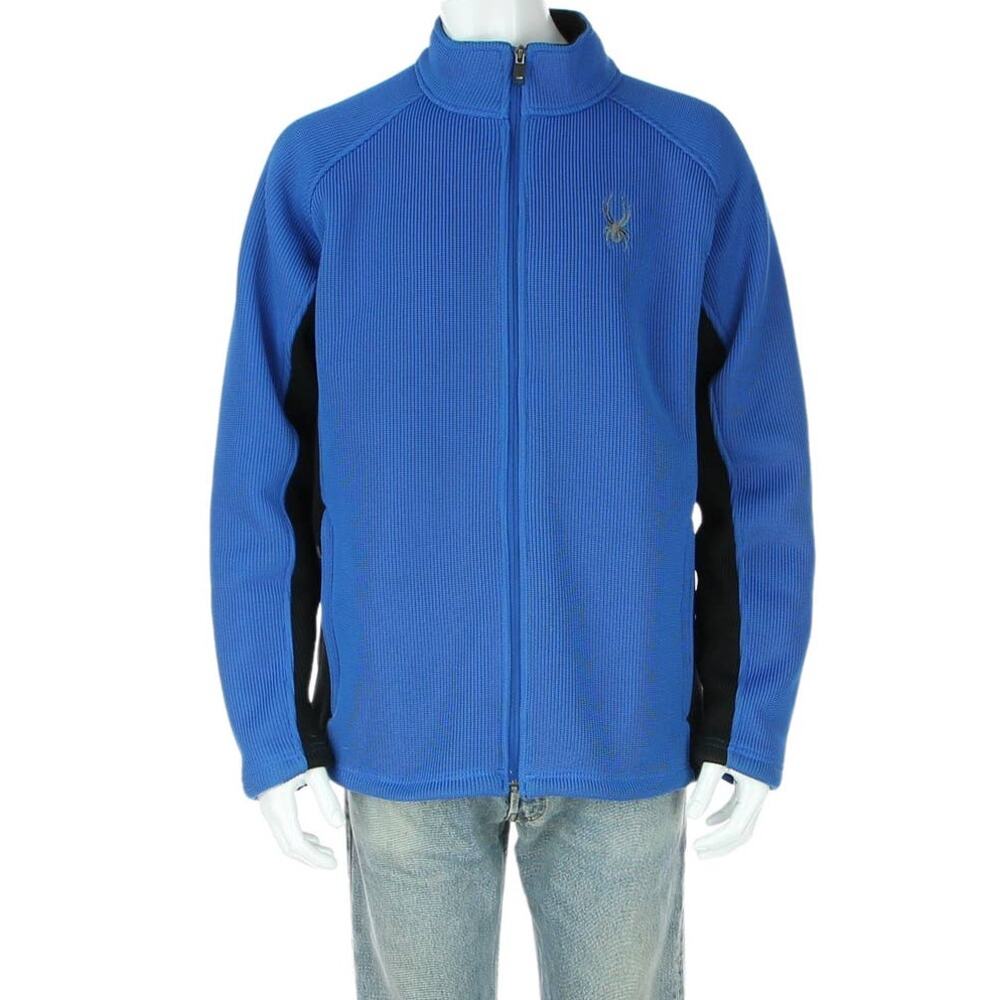 Spyder Blue Heavy Weight Core Fleece Lined Waffle Woven Knit Sweater Jacket